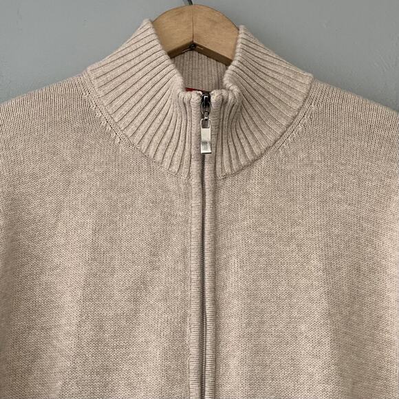 Signum Mens Size Large Khaki Tan Zip Sweater Grandpa Cardigan Minimalist Preppy - Picture 3 of 8